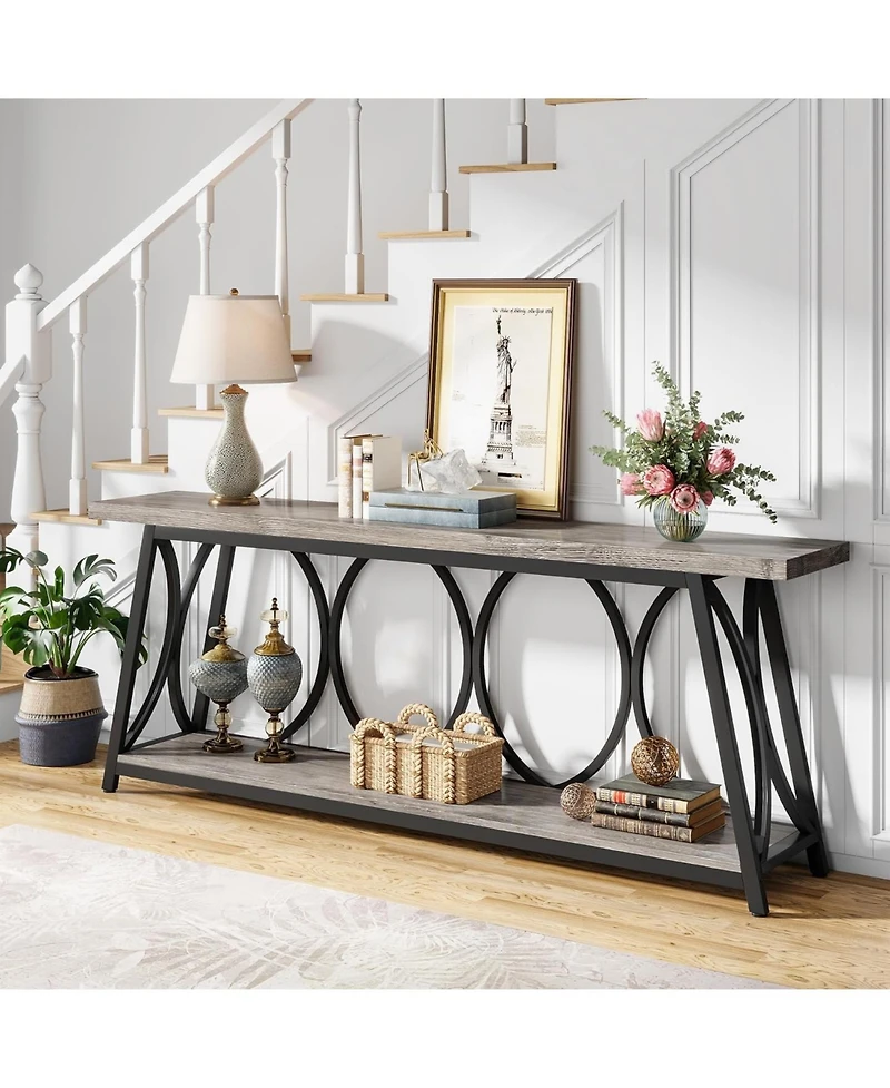 Tribesigns 70.9 inch Extra Long Console Table, Industrial Sofa Table Behind Couch with 2 Tier Storage Shelf, Narrow Entryway Hallway Accent