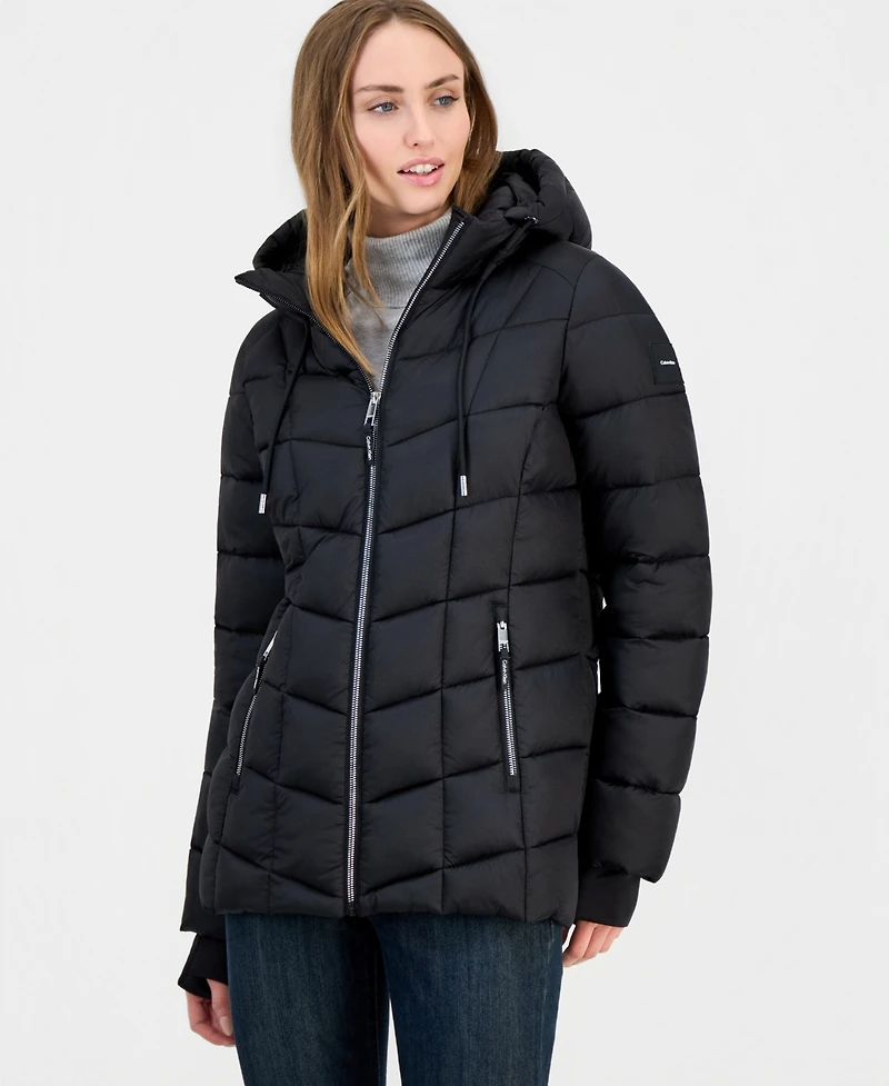 Calvin Klein Women's Packable Hooded Drawstring Puffer Jacket