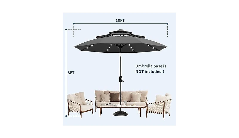 gaomon 3-Tier Patio Umbrella, Easy Crank and Push Button Tilt for Pool, Deck, Yard, Garden with Led Lights (No Base)