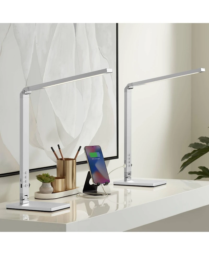 360 Lighting Jett 16 1/2" High Small Modern Desk Lamps Set of 2 Usb Port Night Light Led Silver Metal Home Office Charging