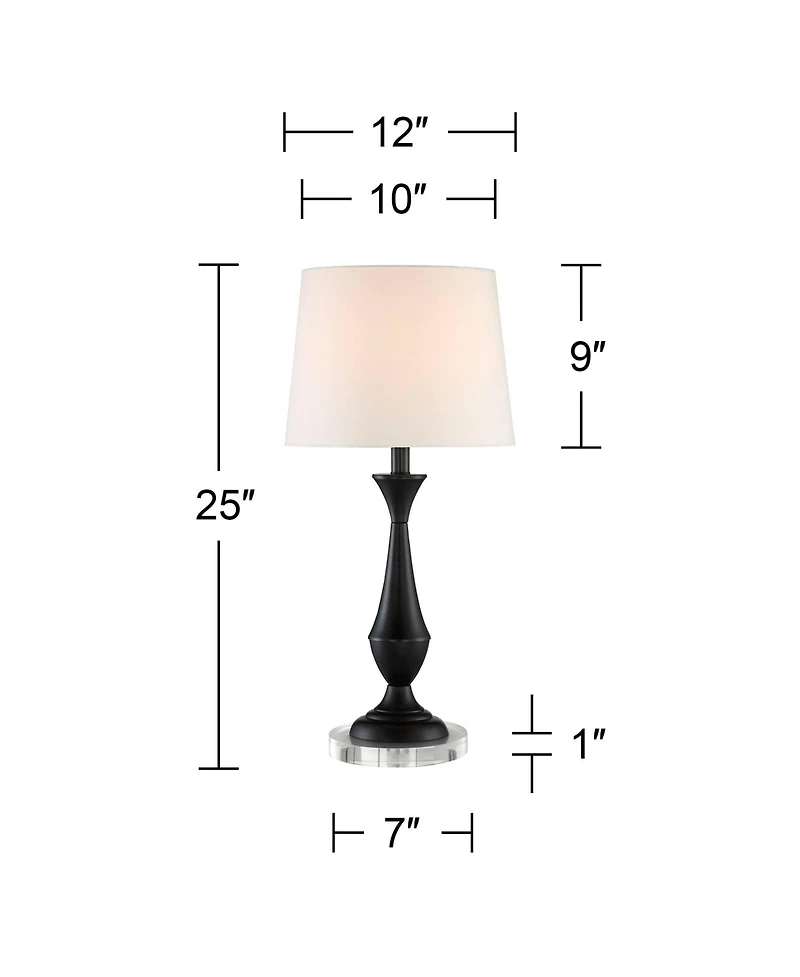360 Lighting Joyce Modern Table Lamps Set of 2 with Round Riser 25" High Black Metal White Linen Drum Shade for Bedroom Living Room Bedside Office