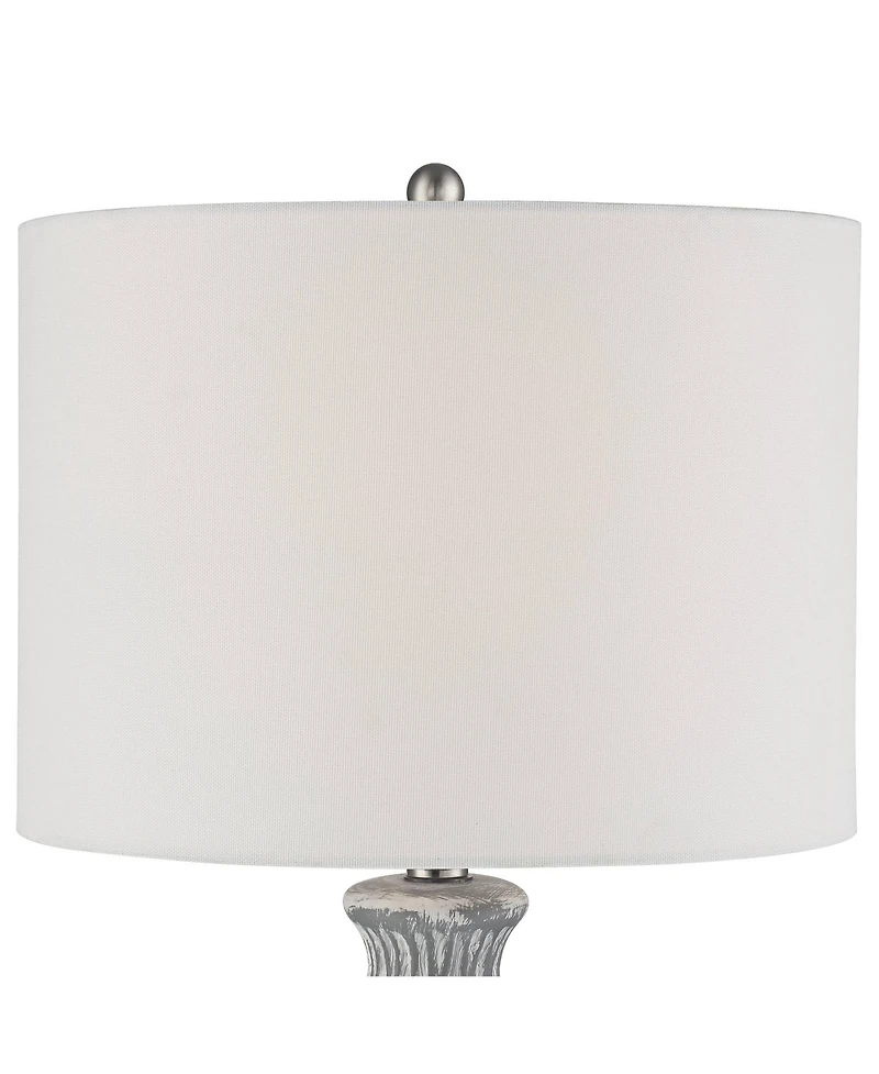 360 Lighting Patrick Modern Coastal Table Lamp with Round Riser 27 1/4" Tall Gray White Wash Ceramic Drum Fabric Shade for Bedroom Living Room Home