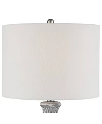 360 Lighting Patrick Modern Coastal Table Lamp with Round Riser 27 1/4" Tall Gray White Wash Ceramic Drum Fabric Shade for Bedroom Living Room Home