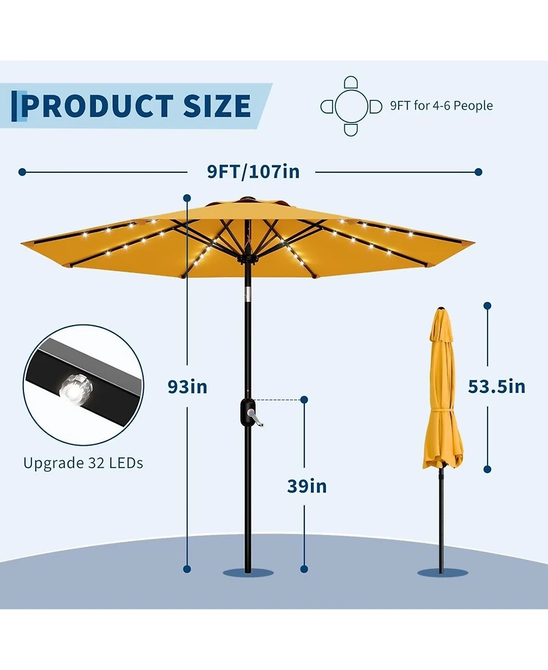 gaomon Outdoor Table Patio Umbrella, Waterproof Uv Protection with Solar Lights