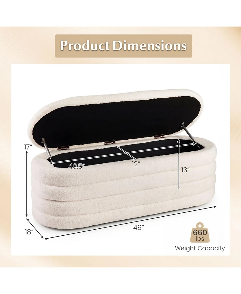 Slickblue Fabric Storage Ottoman Bench for Bedroom with Dual Struts and Upholstered Seat-White