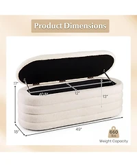 Slickblue Fabric Storage Ottoman Bench for Bedroom with Dual Struts and Upholstered Seat-White