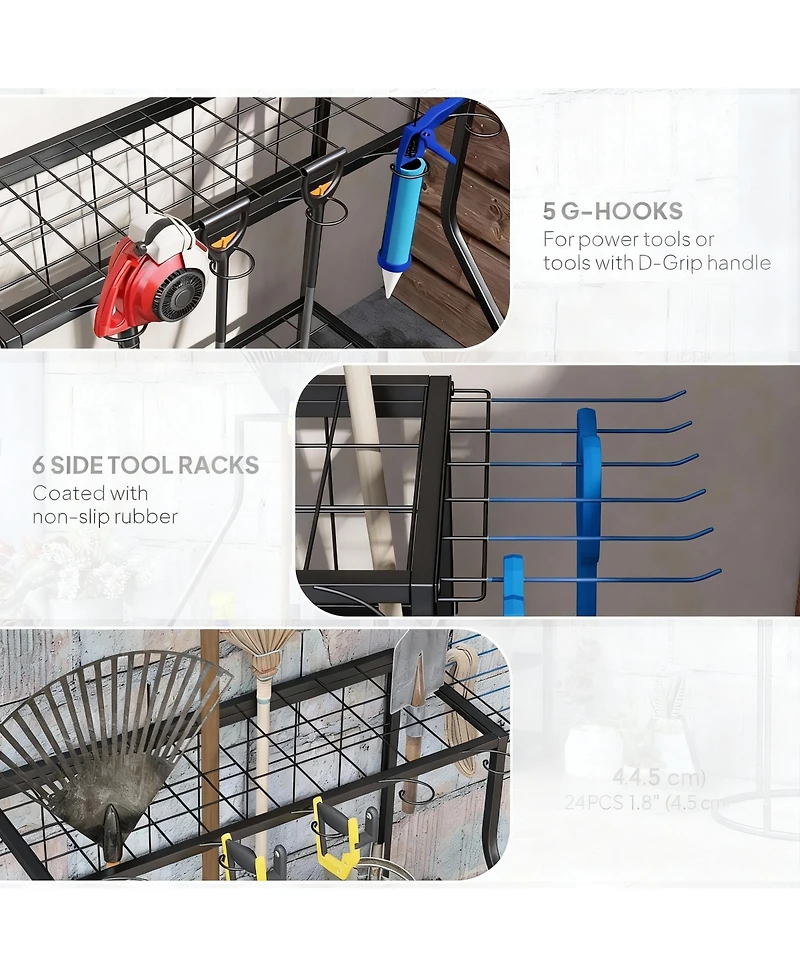 Yigii 3-Tier Garden Tool Rack: Organize 20+ Tools, Hooks, Shovel, Rake, Rust-Resistant Metal