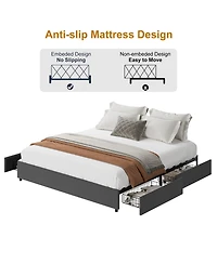 gaomon King Size Platform Bed Frame with 4 Storage Drawers,No Fixed Headboard