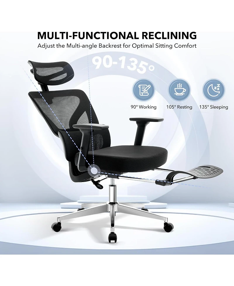 gaomon Office Chair Ergonomic Desk Chair,Home Mesh Chair with Adjustable Footrest Lumbar Support,High-Back Computer Gaming Chair