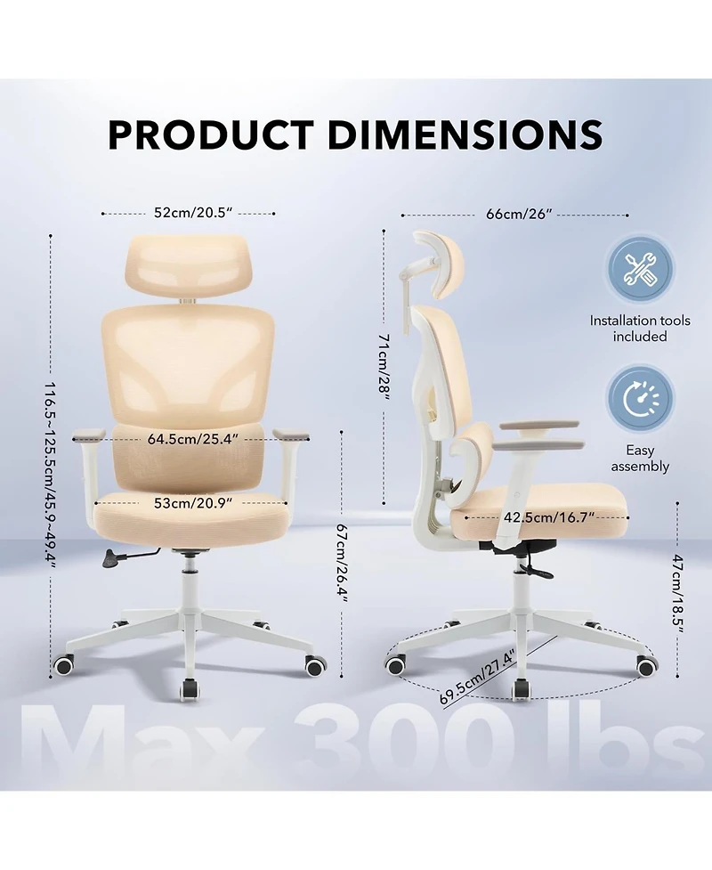 gaomon Ergonomic Mesh Office Chair with Adjustable Lumbar Support, High-Back Design, Headrest and 3D Armrests