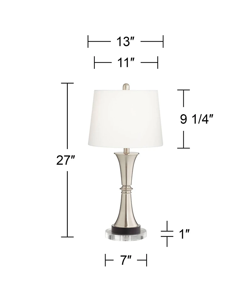 360 Lighting Seymore Modern Table Lamps Set of 2 with Round Risers 27" Tall Brushed Nickel Usb Charging Port White Drum Shade for Living Room Desk