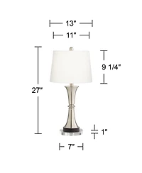 360 Lighting Seymore Modern Table Lamps Set of 2 with Round Risers 27" Tall Brushed Nickel Usb Charging Port White Drum Shade for Living Room Desk