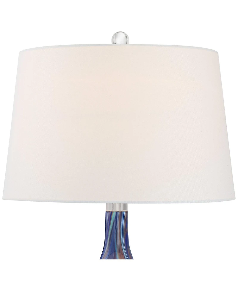 Possini Euro Design Taylor Modern Table Lamp with Square Riser 30 1/2" Tall Blue Art Glass White Fabric Drum Shade for Bedroom Living Room Bedside