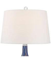 Possini Euro Design Taylor Modern Table Lamp with Square Riser 30 1/2" Tall Blue Art Glass White Fabric Drum Shade for Bedroom Living Room Bedside