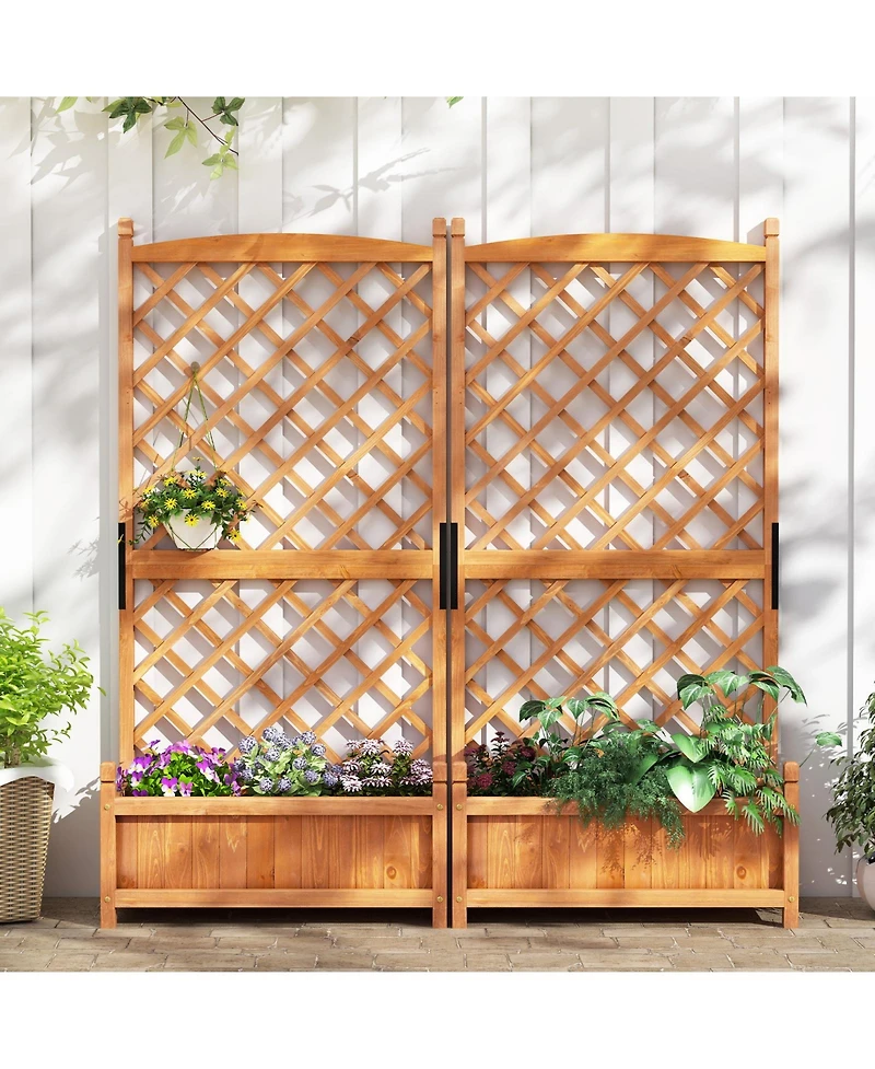 Sugift 60 in Tall Raised Garden Bed with Lattice Trellis and Drainage