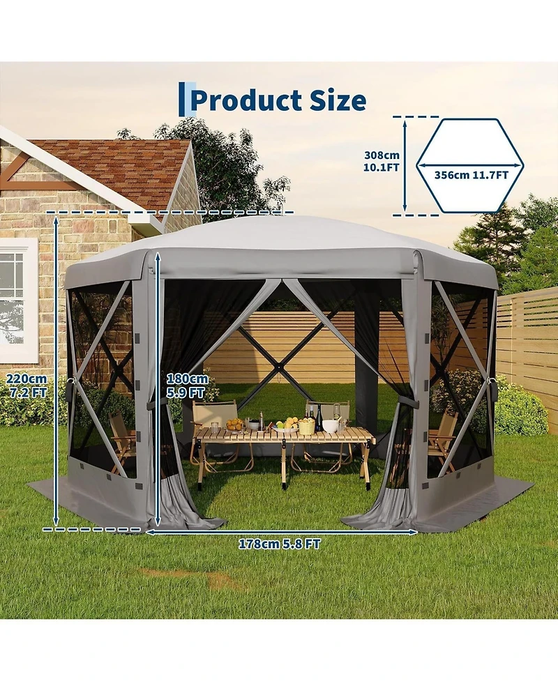 gaomon 11.8FT Collapsible Gazebo Tent with 6 Removable Wind Panels for Outdoor Events, Camping, Patio, Backyard