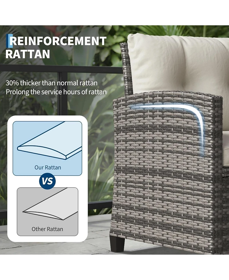 GarveeLife 3-Piece Pe Rattan Patio Conversation Set with Cushions Outdoor Wicker Chairs and Tempered Glass Coffee Table