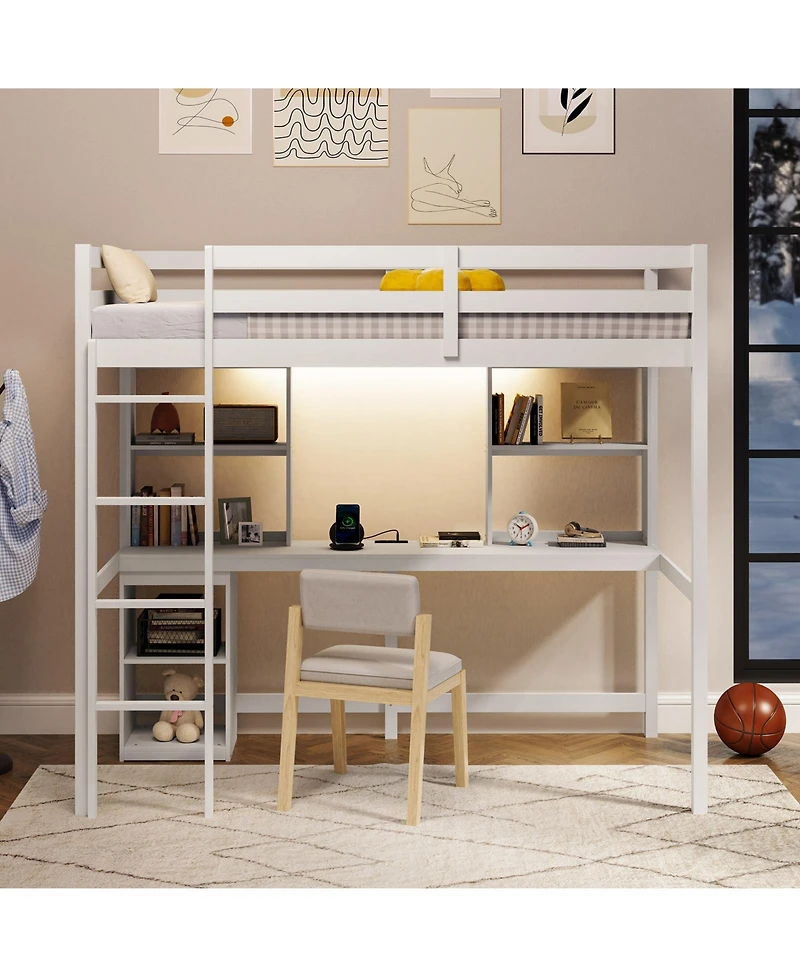 Slickblue Led Bed Frame with Desk No Box Spring Needed