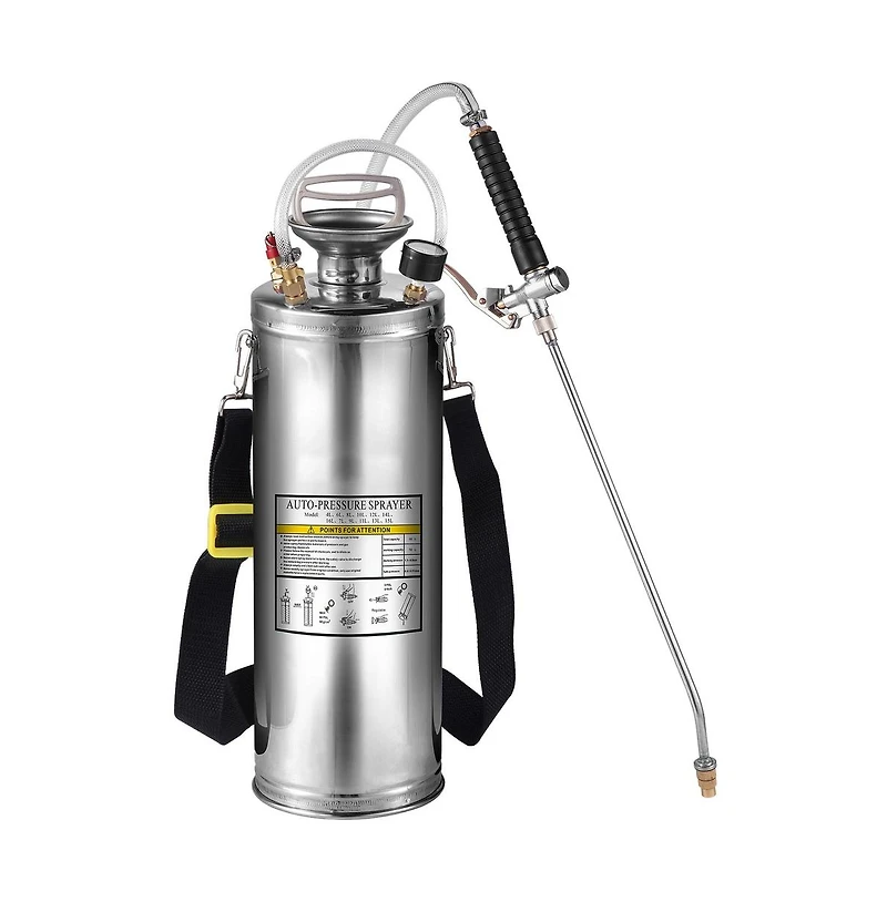Sugift 3 Gallon Stainless Steel Hand Pump Sprayer with 20 in Wand and 3 ft Reinforced Hose