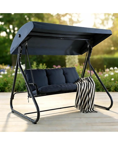 Homfan 3-Seat Outdoor Convertible Swing with Adjustable Canopy, 2-in-1 Bench/Bed, Cushions, 750 lb Capacity