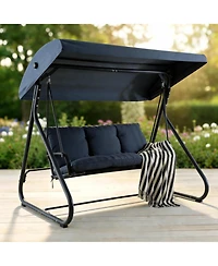 Homfan 3-Seat Outdoor Convertible Swing with Adjustable Canopy, 2-in-1 Bench/Bed, Cushions, 750 lb Capacity