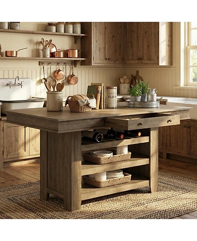 homfan Counter Height Dining Table with 2 Drawers, Wine Rack and 3 Shelves