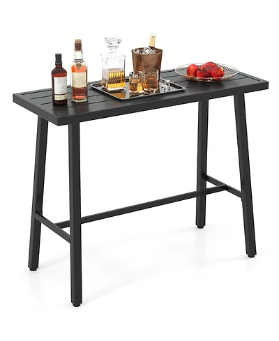 Gymax Metal Frame Rectangle Dining Table Accommodates 4-6 People w/ Foot Pedal