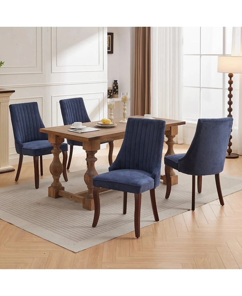 Rayon Cloth Flocking Linen Dining Chairs Channel Kitchen Dinner Chair Comfy Fabric Upholstered Accent for Room,Set of 2