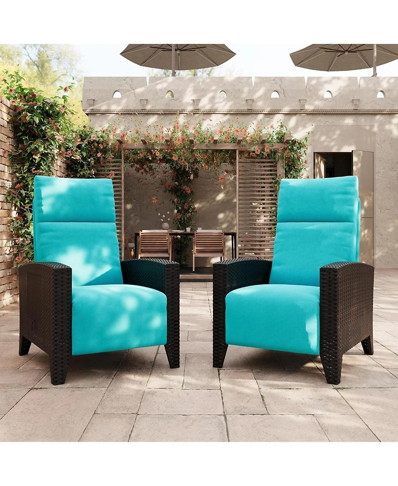 GarveeLife Outdoor Reclining Chair Reclining Patio Chair with Adjustable Backrest and Footrest, All-Weather Wicker Chaise Lounge Chair