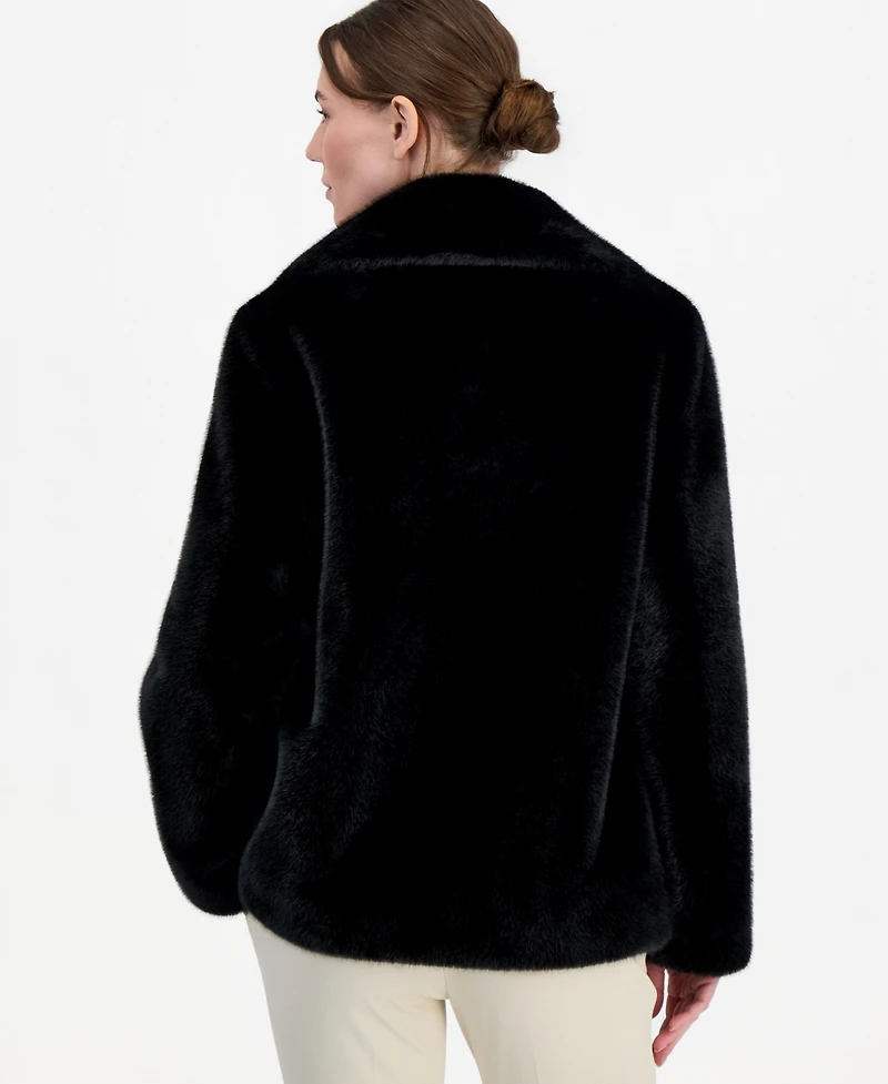 Jones New York Women's Short Faux-Fur Notch-Collar Coat