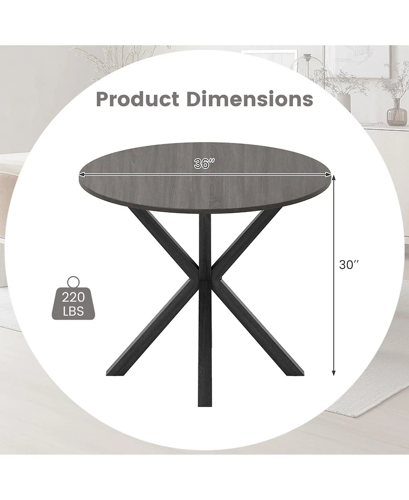 Gymax Round Farmhouse Dining Table for 4 w/Stable Intersecting Pedestal Base