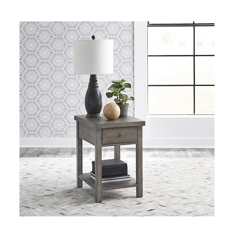 Liberty Furniture Industries, Inc. Modern Farmhouse Drawer Chair Side Table in Dusty with Heavy Distressing