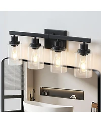 Busdays Modern Black 4 Light Bathroom Vanity Light Fixture Industrial Wall Sconce with Clear Glass Shades No Bulbs