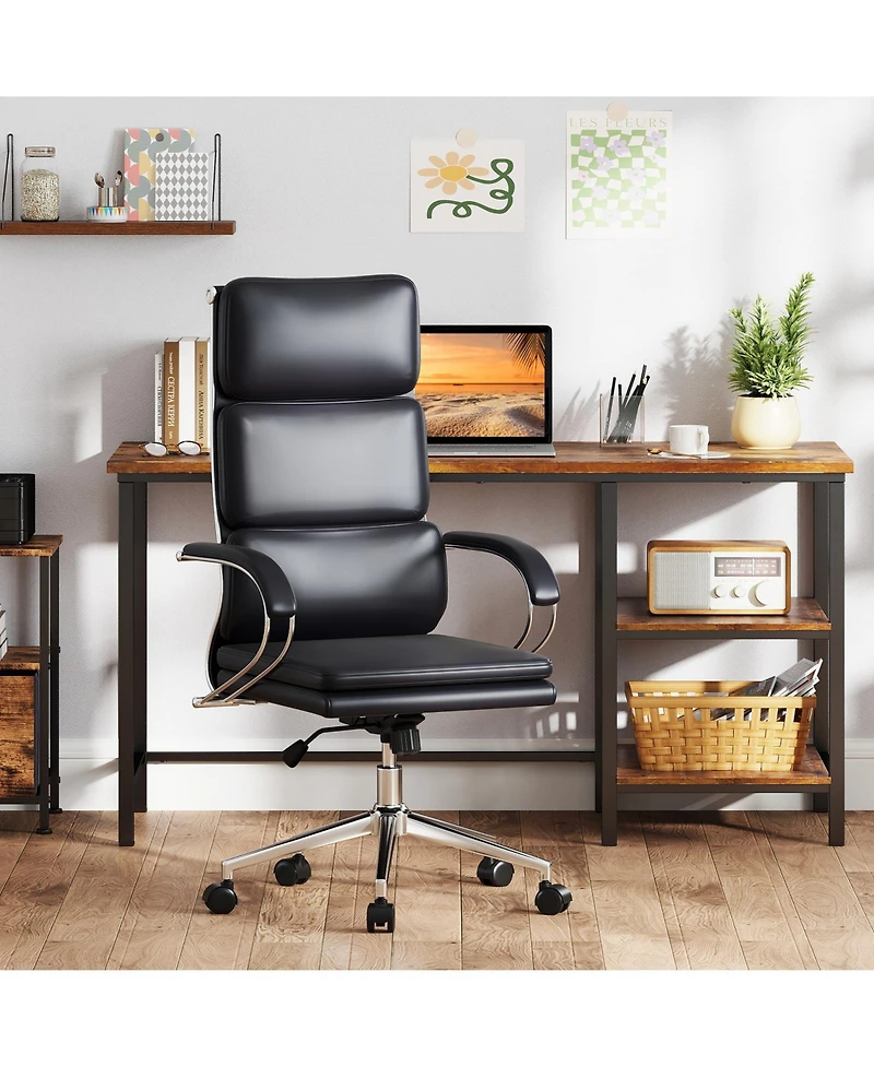 Slickblue Adjustable Height Ergonomic Leather Office Chair with Rocking Feature for Work and Study