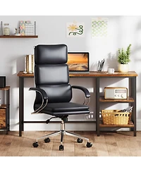 Slickblue Adjustable Height Ergonomic Leather Office Chair with Rocking Feature for Work and Study