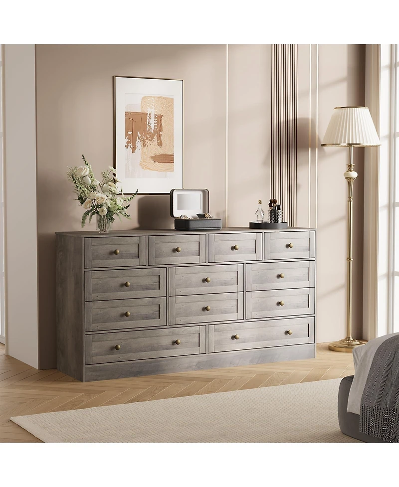 gaomon 12 Drawer Wide Wood Dresser for Bedroom, 65" Tv Stand Storage Cabinet Clothes Organizer for Living Room