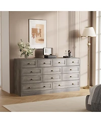 gaomon 12 Drawer Wide Wood Dresser for Bedroom, 65" Tv Stand Storage Cabinet Clothes Organizer for Living Room
