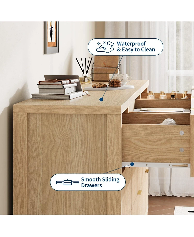 gaomon 58.5" Wide Fluted 9 Drawer Dresser, Mid-Century Wood Storage Chest for Bedroom