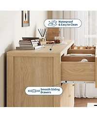 gaomon 58.5" Wide Fluted 9 Drawer Dresser, Mid-Century Wood Storage Chest for Bedroom