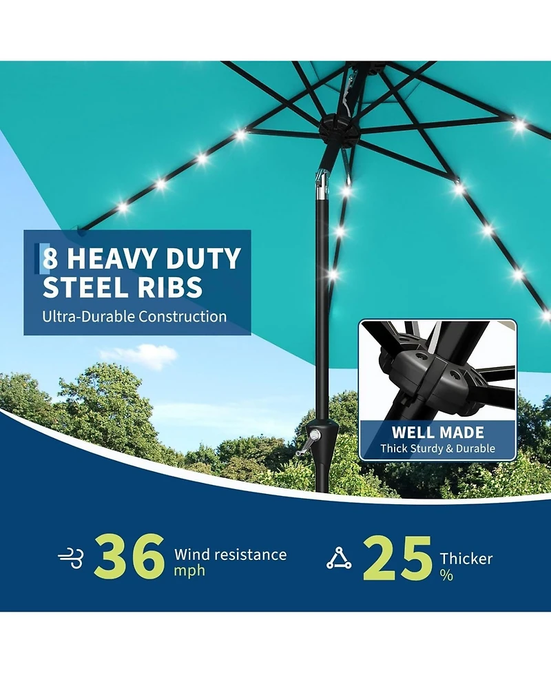 gaomon 10Feet Outdoor Table Solar Patio Umbrella with 32 Led Lights, Uv Protection for Pool