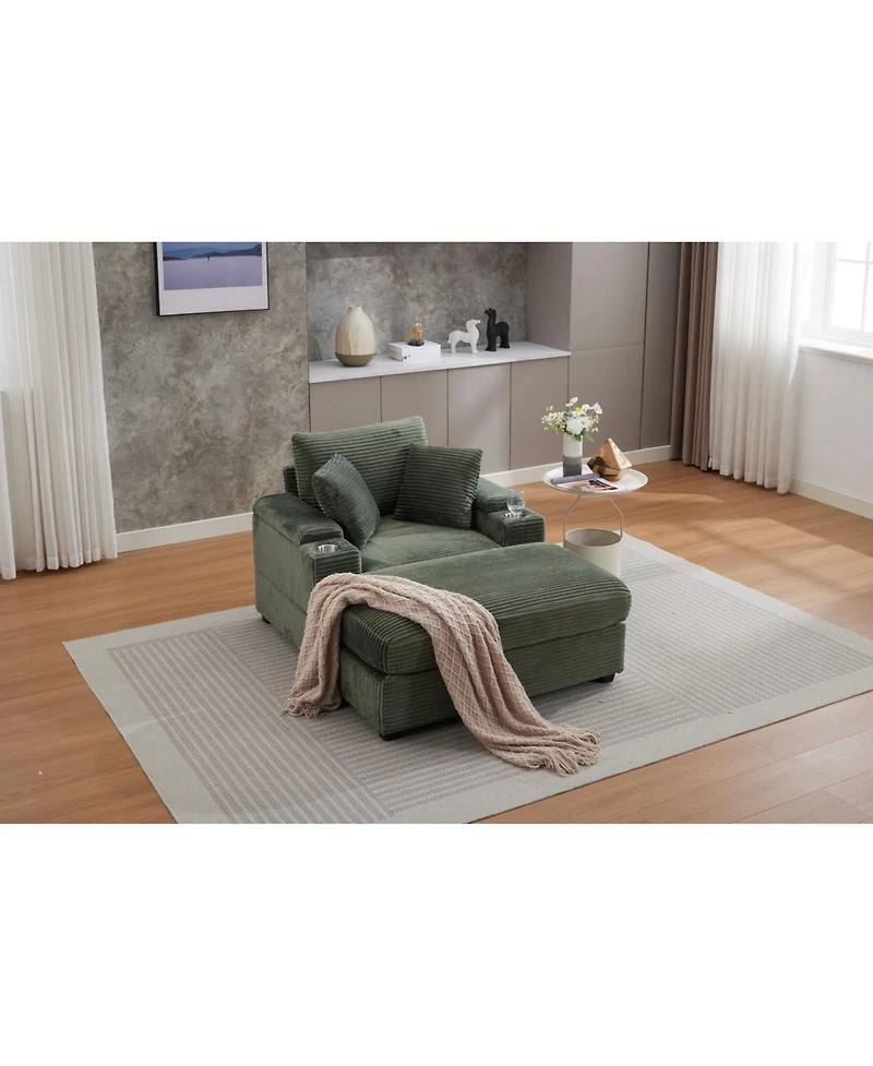 Streamdale Furniture Corduroy Chaise Lounge Sofa with Ottoman and Storage