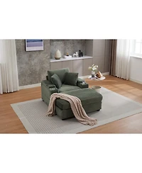 Streamdale Furniture Corduroy Chaise Lounge Sofa with Ottoman and Storage
