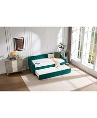 Streamdale Furniture Twin Upholstered Daybed with Trundle, Usb, Pockets, Velvet, Button Tufted