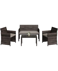 GarveeLife 4-Piece Outdoor Patio Furniture Set, Pe Rattan Conversation Set with Loveseat, 2 Chairs and Tempered Glass Coffee Table
