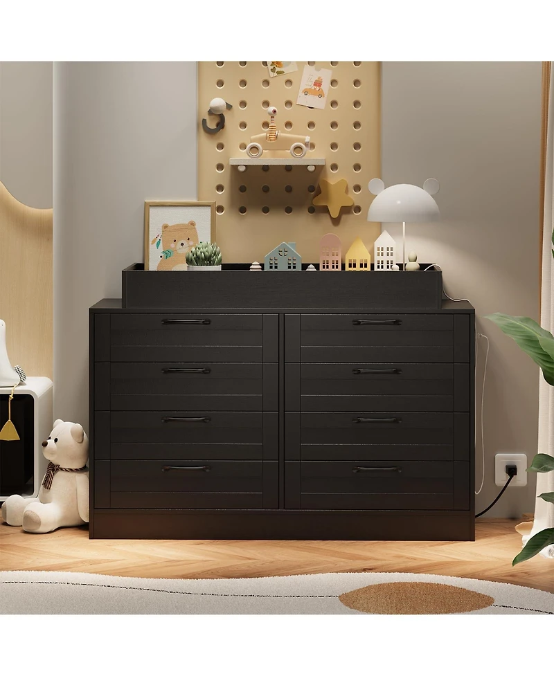 gaomon Baby Changing Dresser with 8 Drawers, Wooden Nursery Table Open Shelf