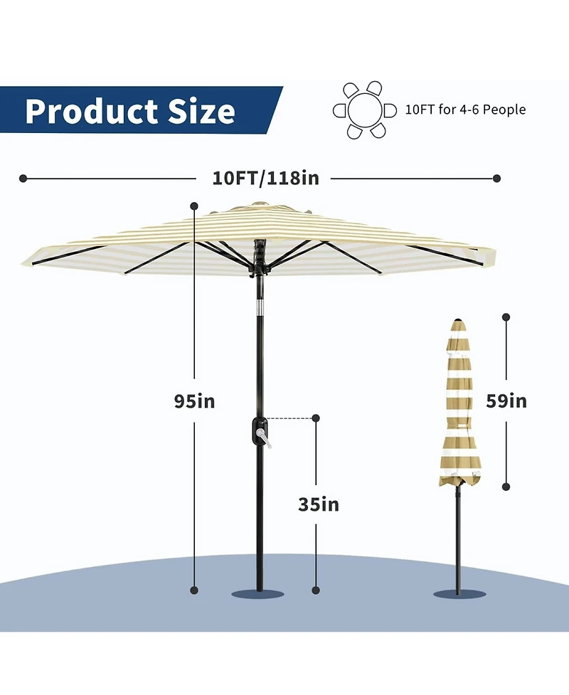gaomon Outdoor 10FT Stripe Outdoor Patio Umbrella, Uv Protection Waterproof for Pool Deck Yard