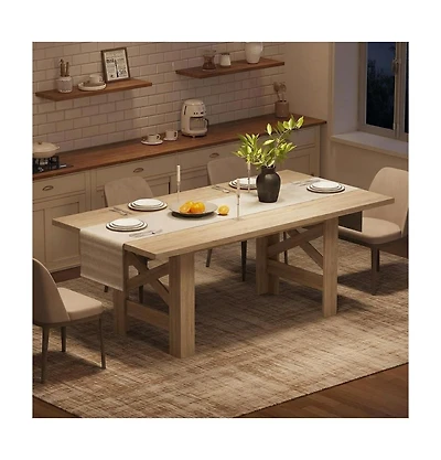 homfan 71 In Farmhouse Dining Table for 6-8, Rectangular Kitchen Table with X and H Base, Thick Mdf Top, Dining Room or Office Table