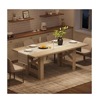 homfan 71 In Farmhouse Dining Table for 6-8, Rectangular Kitchen Table with X and H Base, Thick Mdf Top, Dining Room or Office Table