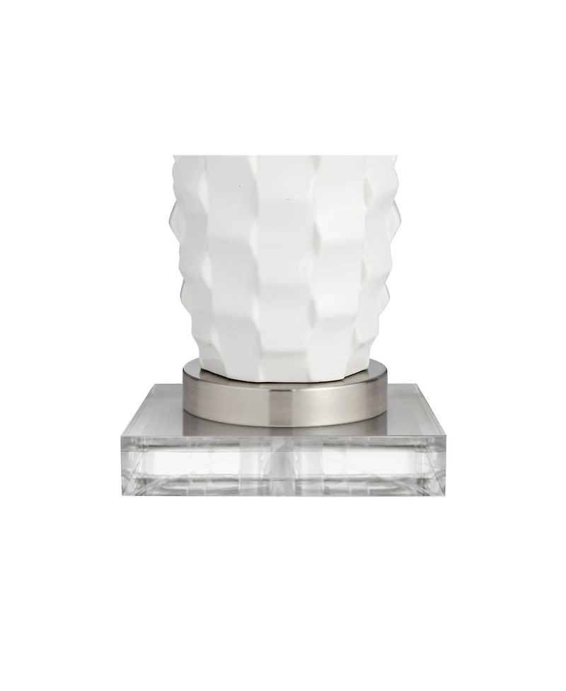 360 Lighting Modern Coastal Table Lamps 25.25 Inches High Set of 2 Led with Square Risers Usb Port Dimmer Ceramic Drum Shade for Living Room