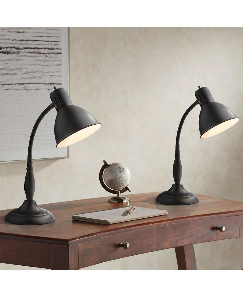 360 Lighting Breck 17" High Small Traditional Desk Lamps Set of 2 Gooseneck Arm Dark Finish Metal Home Office